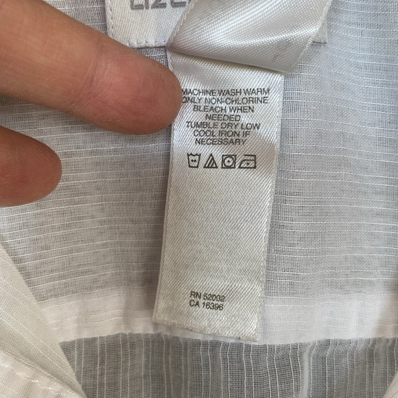 LIZ CLAIBORNE Pearl Snap-Closure Sheer 3/4 Sleeve White Cotton Shirt Large - Picture 3 of 11